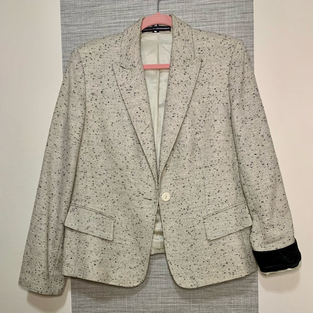 LINDA ALLARD ELLEN TRACY Speckled Cream Blazer 14 P2P 21.5”